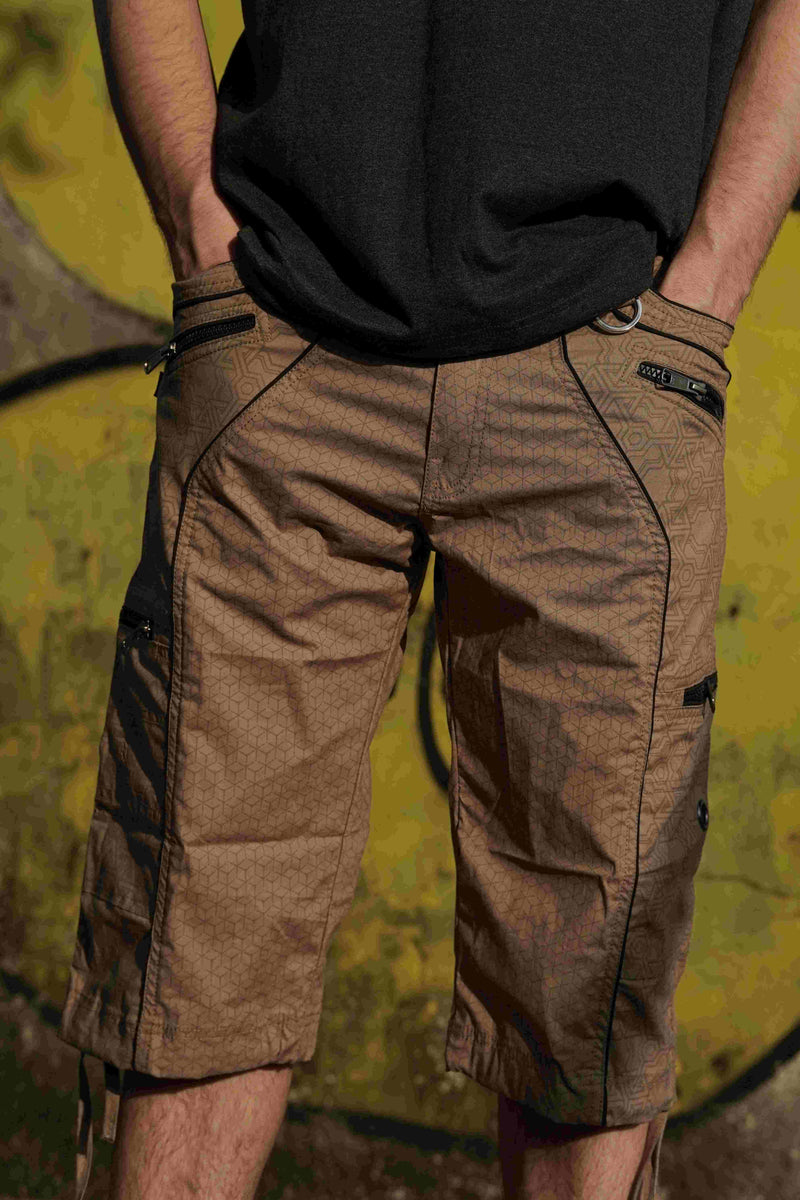 3 quarter cargo shorts for men dark beige front view