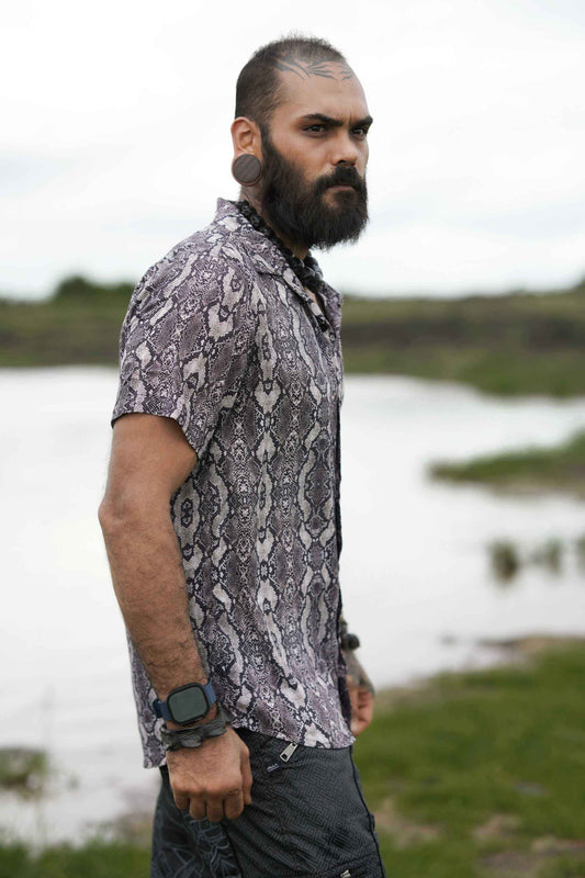 Model styling eco-friendly bamboo fabric shirt outdoors