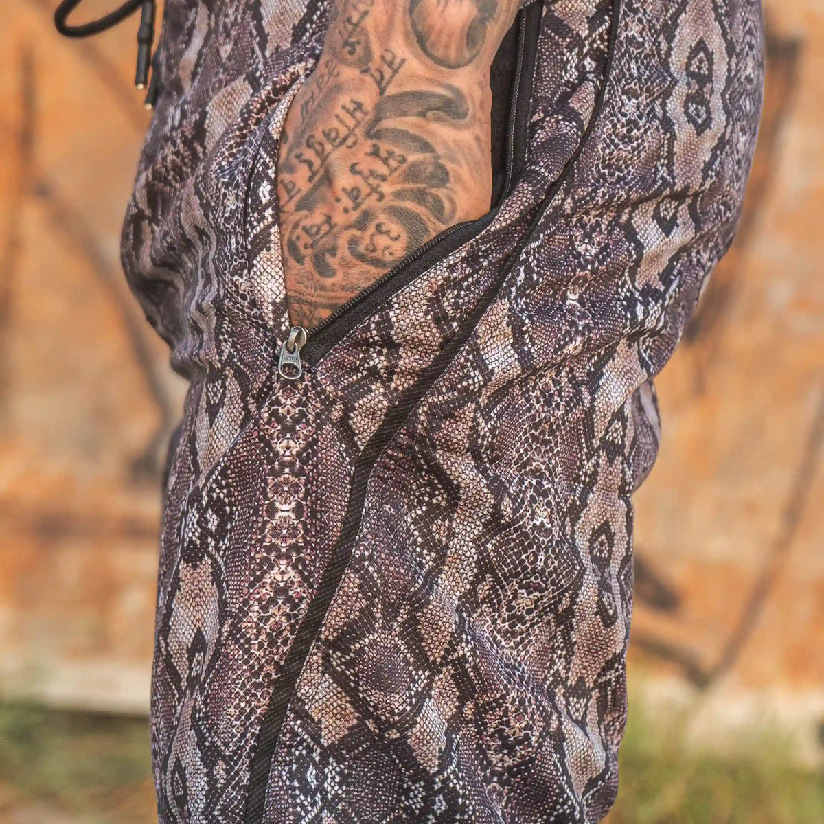 snake print swim shorts men zipper pocket detail