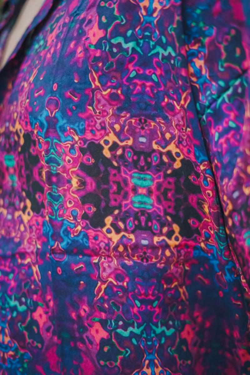 breathable bamboo shirt for men close up with psychedelic glitch pattern