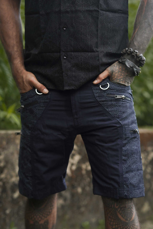 SEMI PYTHAGORAS - Semi Screen Printed Men's Artwear Up knee NY Shorts