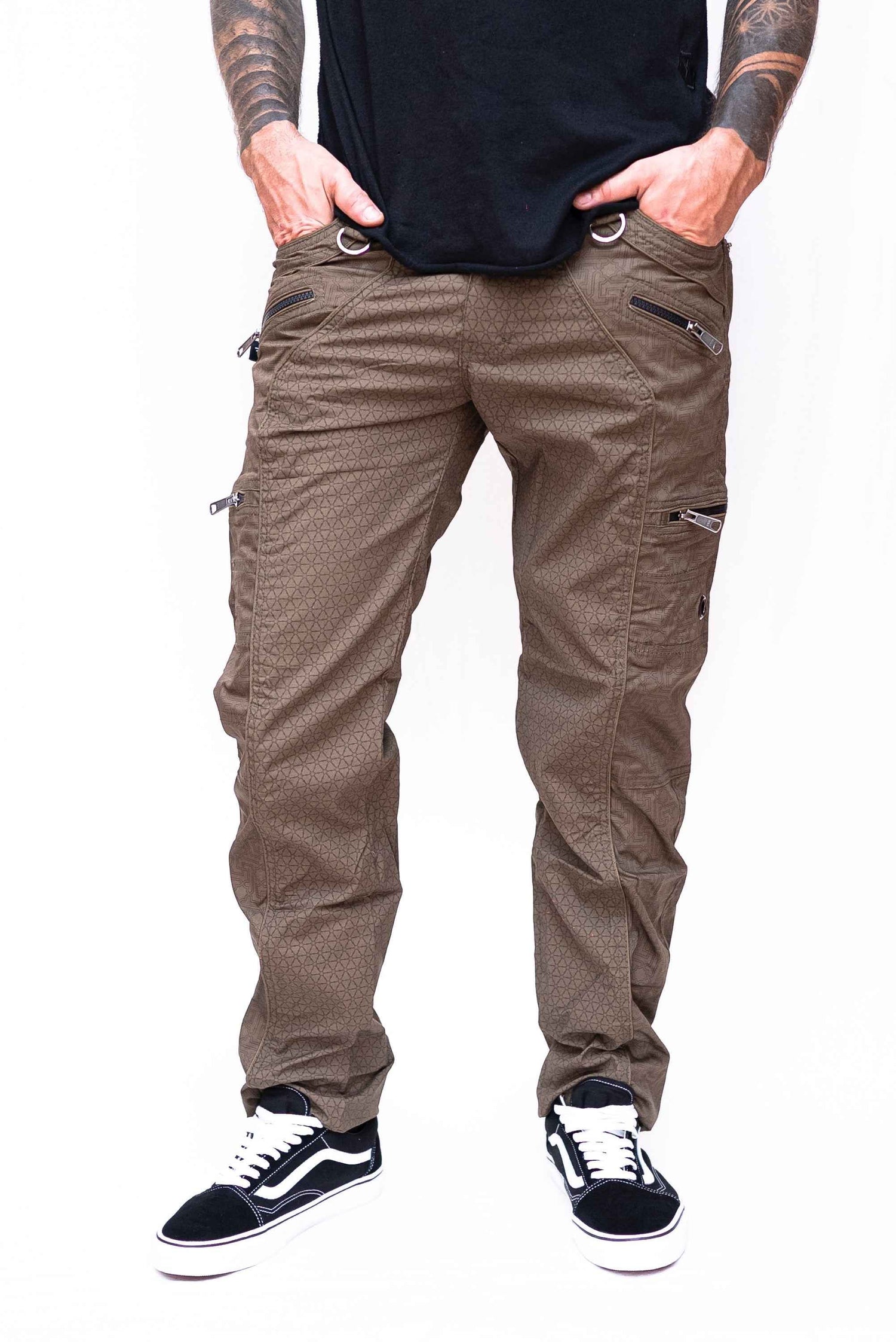 SHRI YANTRA | Men's Khaki NY Cargo Pants | Steampunk Biker Multi-Pocket Trousers