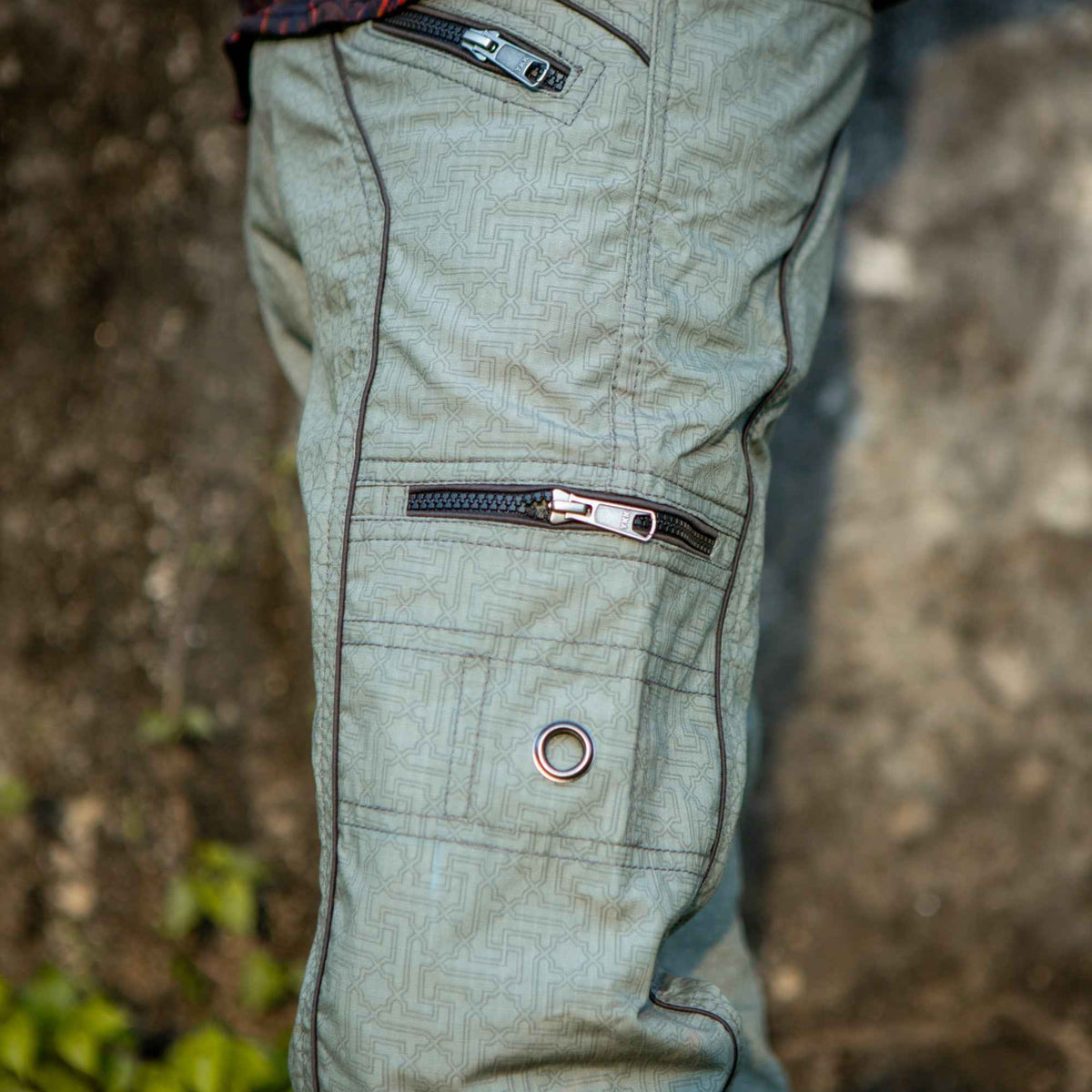 SHRI YANTRA | Men's Light Grey NY Cargo Pants | Rave Festival Biker Trousers