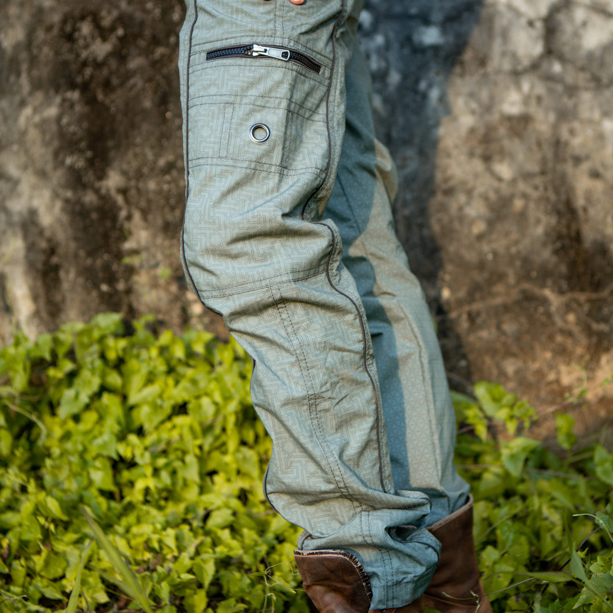 SHRI YANTRA | Men's Light Grey NY Cargo Pants | Rave Festival Biker Trousers