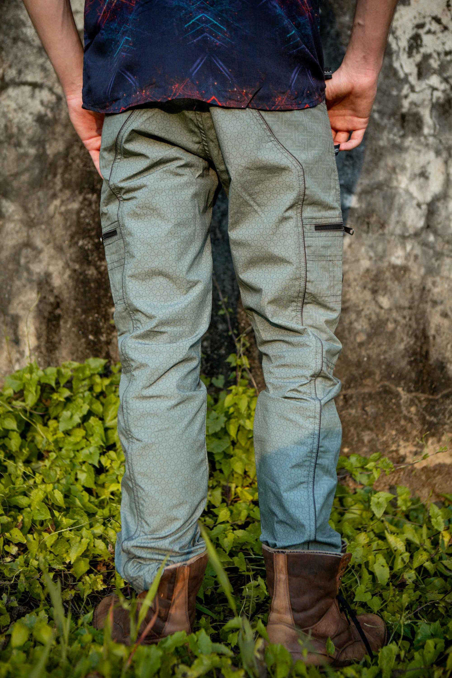SHRI YANTRA | Men's Light Grey NY Cargo Pants | Rave Festival Biker Trousers
