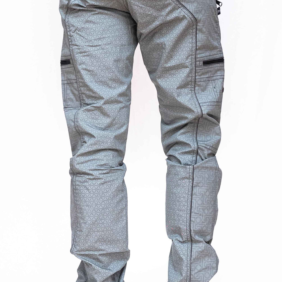 SHRI YANTRA | Men's Light Grey NY Cargo Pants | Rave Festival Biker Trousers
