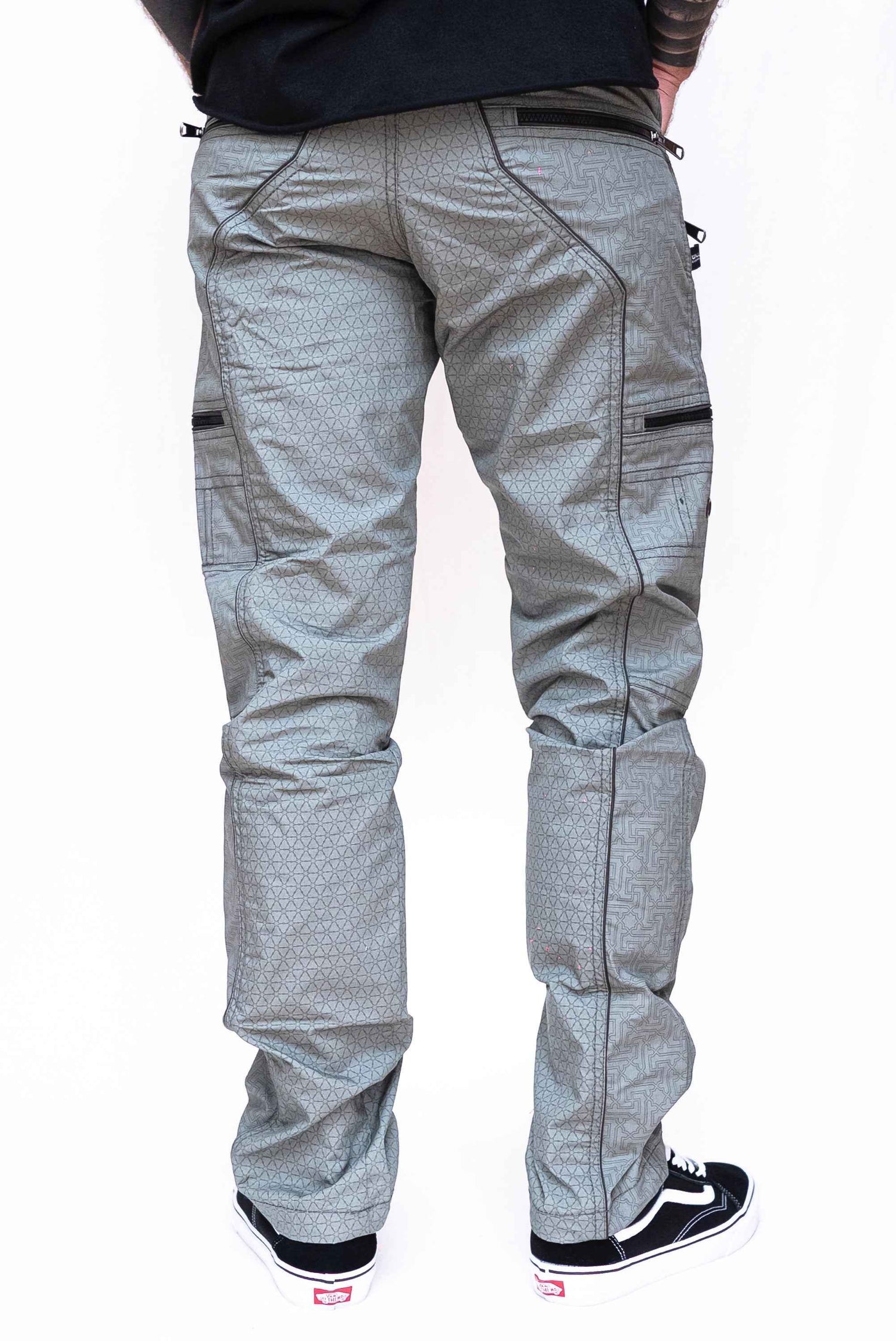 SHRI YANTRA | Men's Light Grey NY Cargo Pants | Rave Festival Biker Trousers