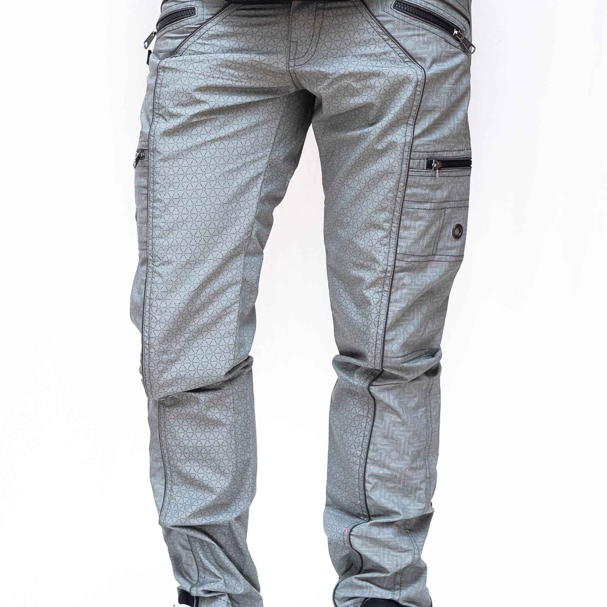 SHRI YANTRA | Men's Light Grey NY Cargo Pants | Rave Festival Biker Trousers
