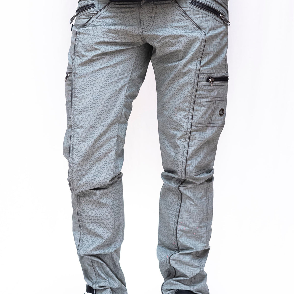 SHRI YANTRA | Men's Light Grey NY Cargo Pants | Rave Festival Biker Trousers