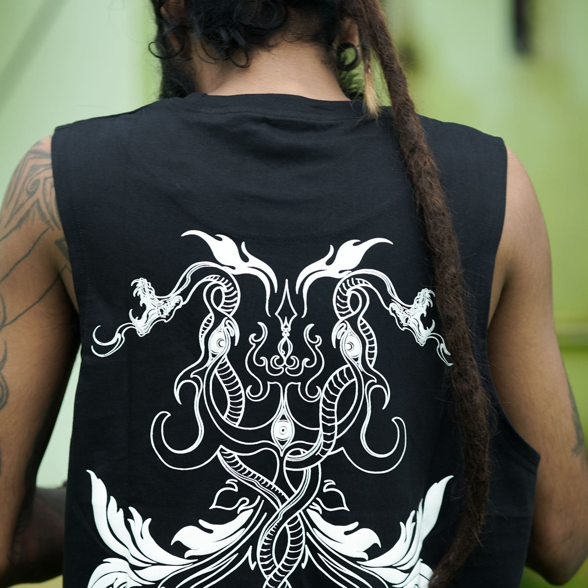 SACRED TRISHUL | Men's Black Tank Top | Shiva Print UV Glow Sleeveless Vest Tops