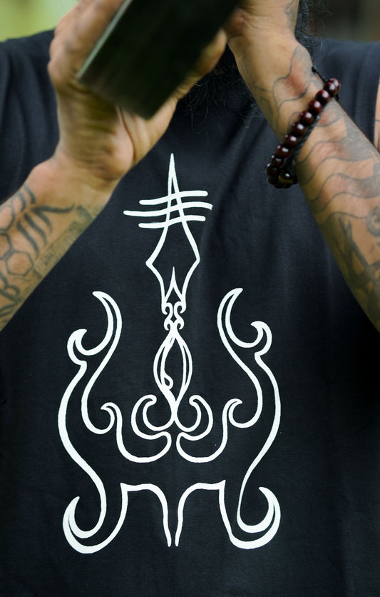 SACRED TRISHUL | Men's Black Tank Top | Shiva Print UV Glow Sleeveless Vest Tops