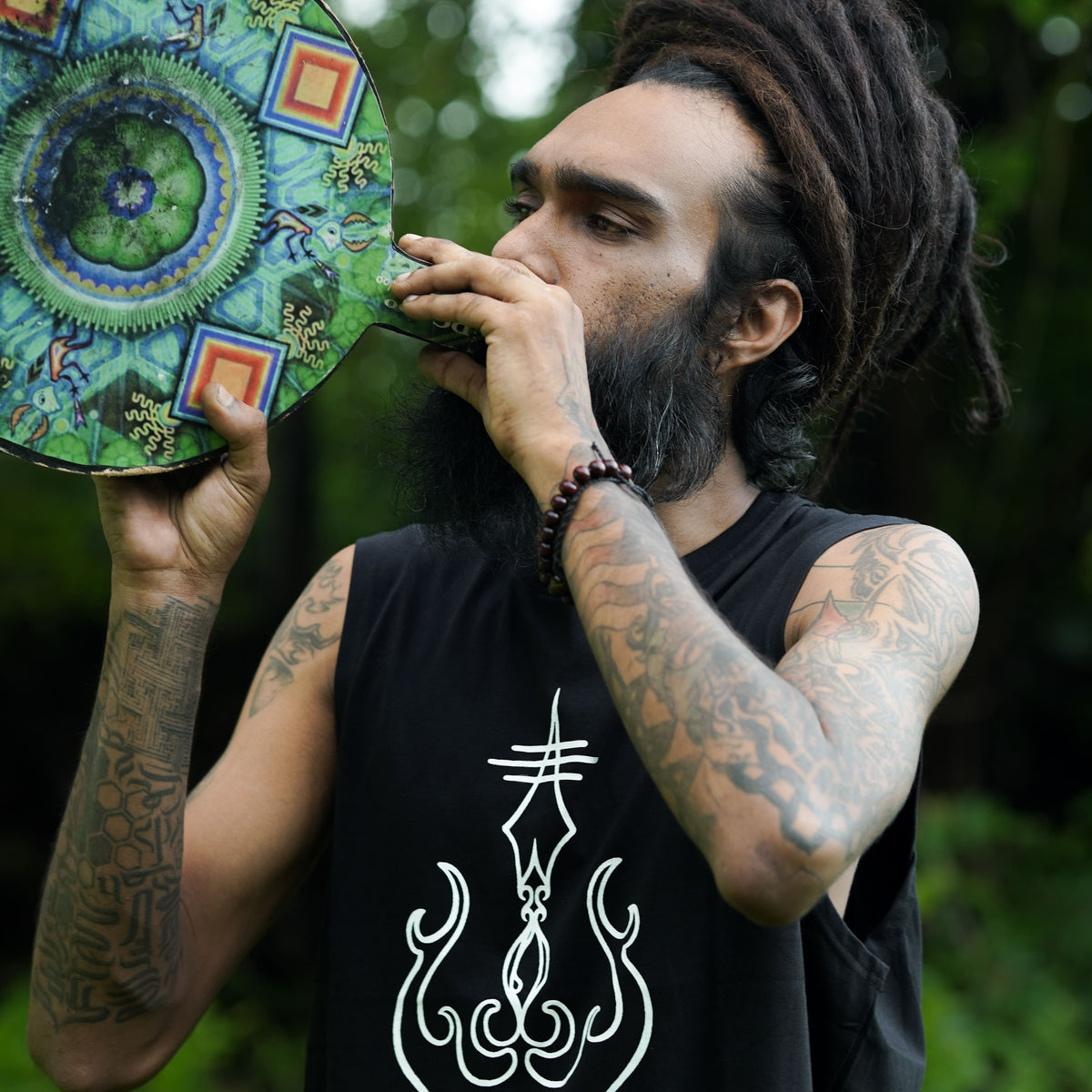 SACRED TRISHUL | Men's Black Tank Top | Shiva Print UV Glow Sleeveless Vest Tops