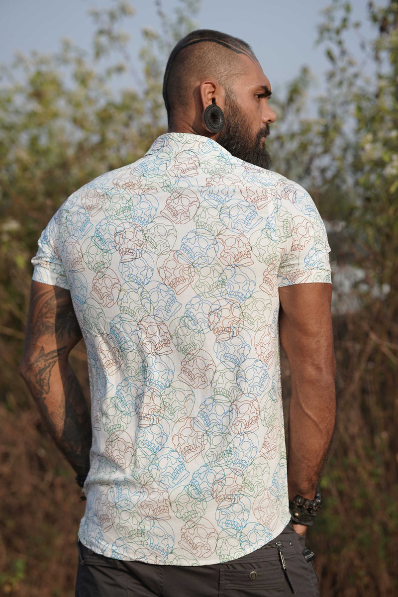 Stylish gothic summer shirt for men – Walla’s skull print shirt in white