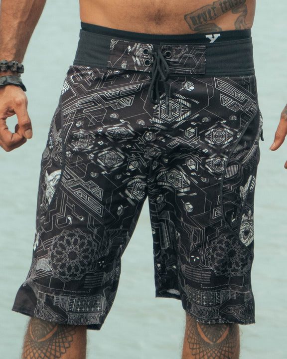 mens tech swim shorts drawstring waistband YKK zipper pocket detail