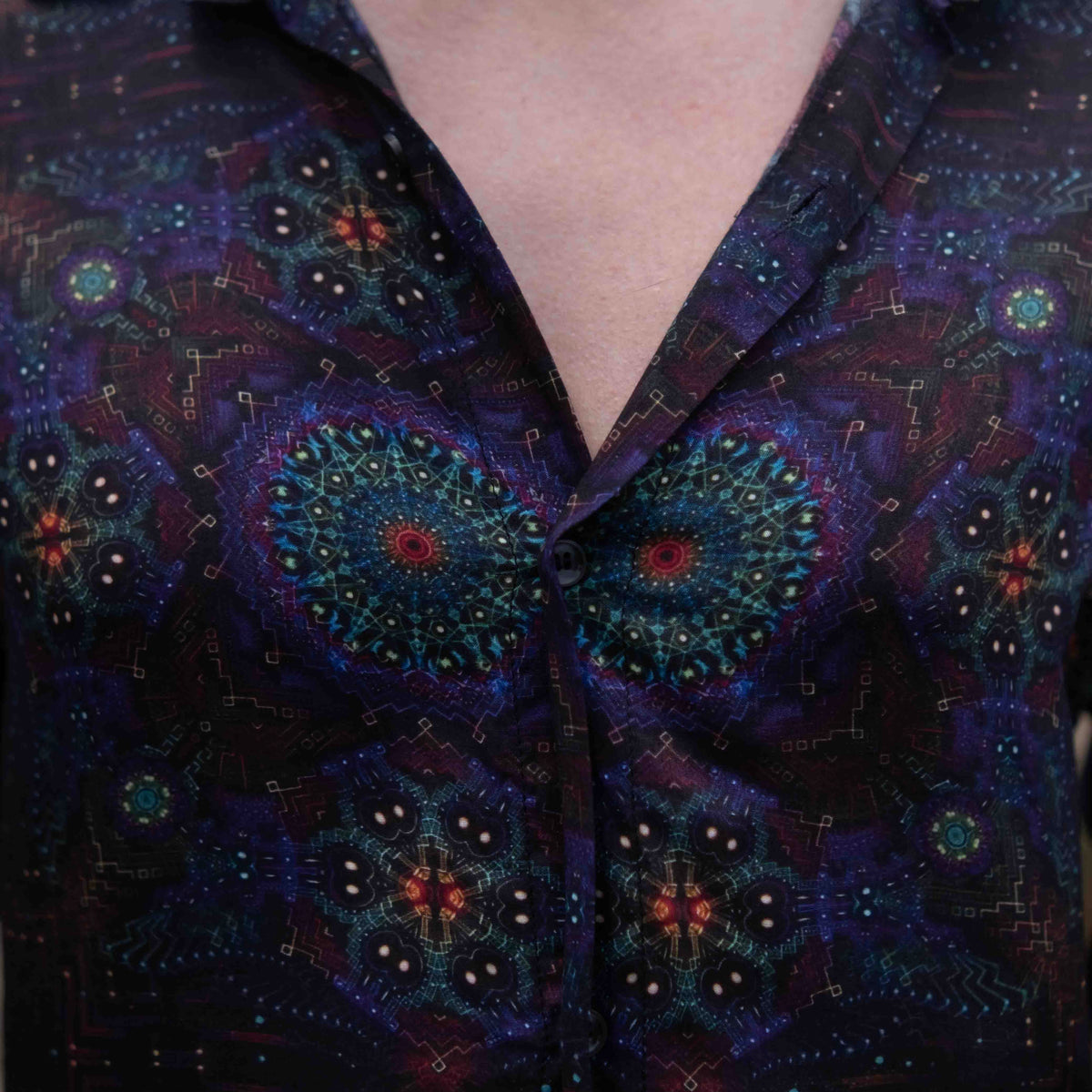 bamboo modal fabric detail of lightweight summer shirt with mandala pattern