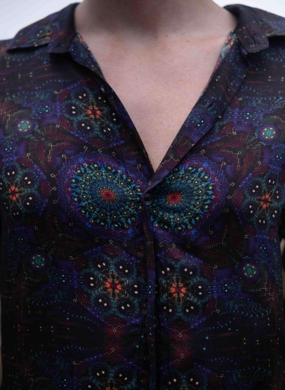 bamboo modal fabric detail of lightweight summer shirt with mandala pattern