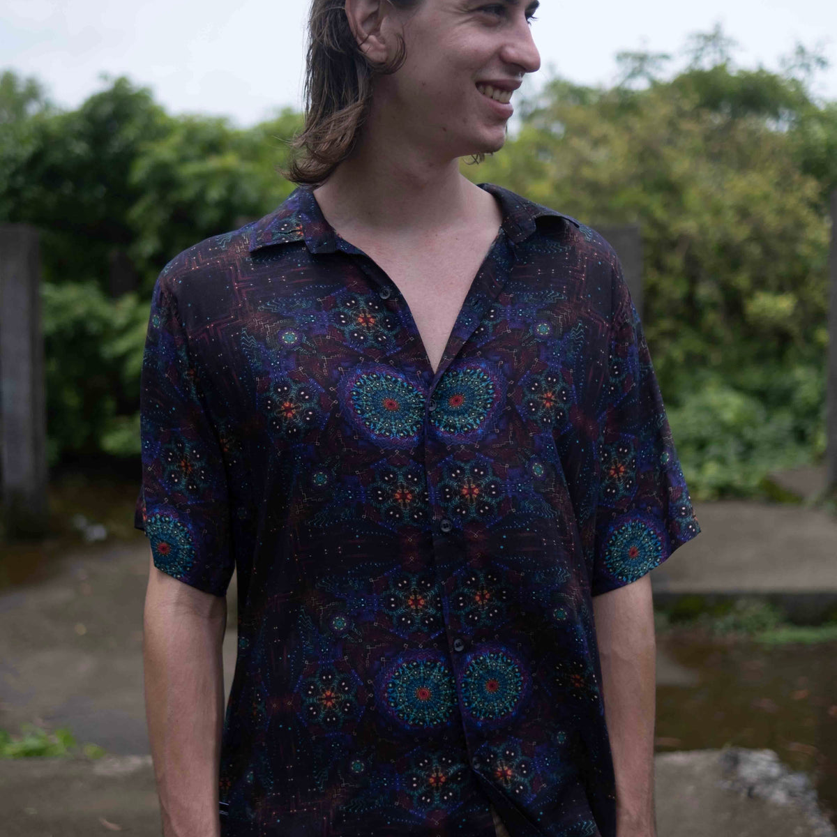 bamboo lightweight summer shirt for men with psychedelic mandala digital art