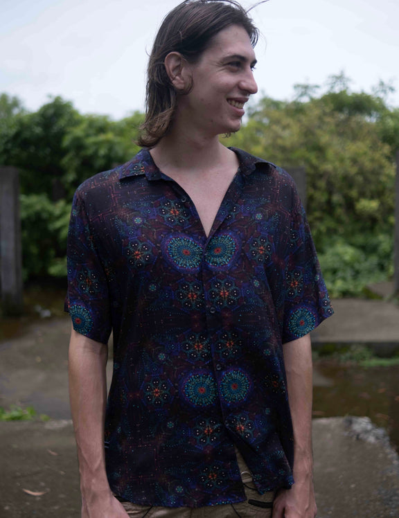 bamboo lightweight summer shirt for men with psychedelic mandala digital art