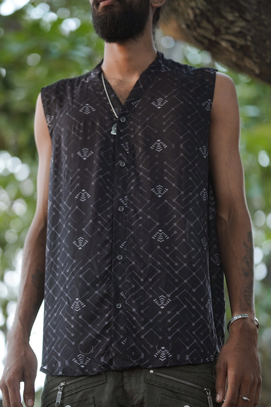Xibalba Sleeveless  Bamboo Shirt Button-Down : Psychedelic Art Wear
