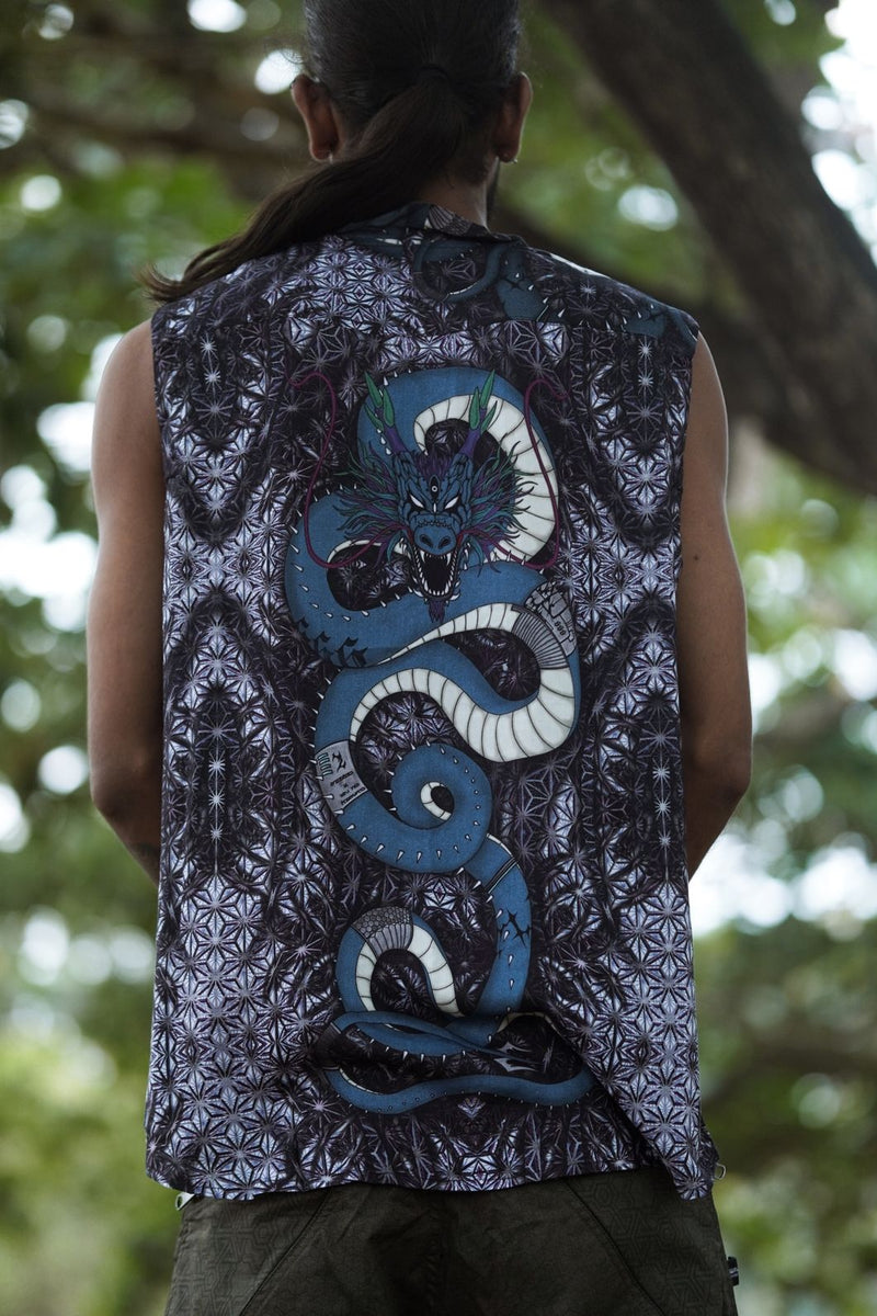 Shen Ron Sleeveless  Bamboo Shirt Button-Down : Psychedelic Art Wear