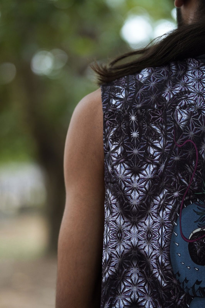 Shen Ron Sleeveless  Bamboo Shirt Button-Down : Psychedelic Art Wear