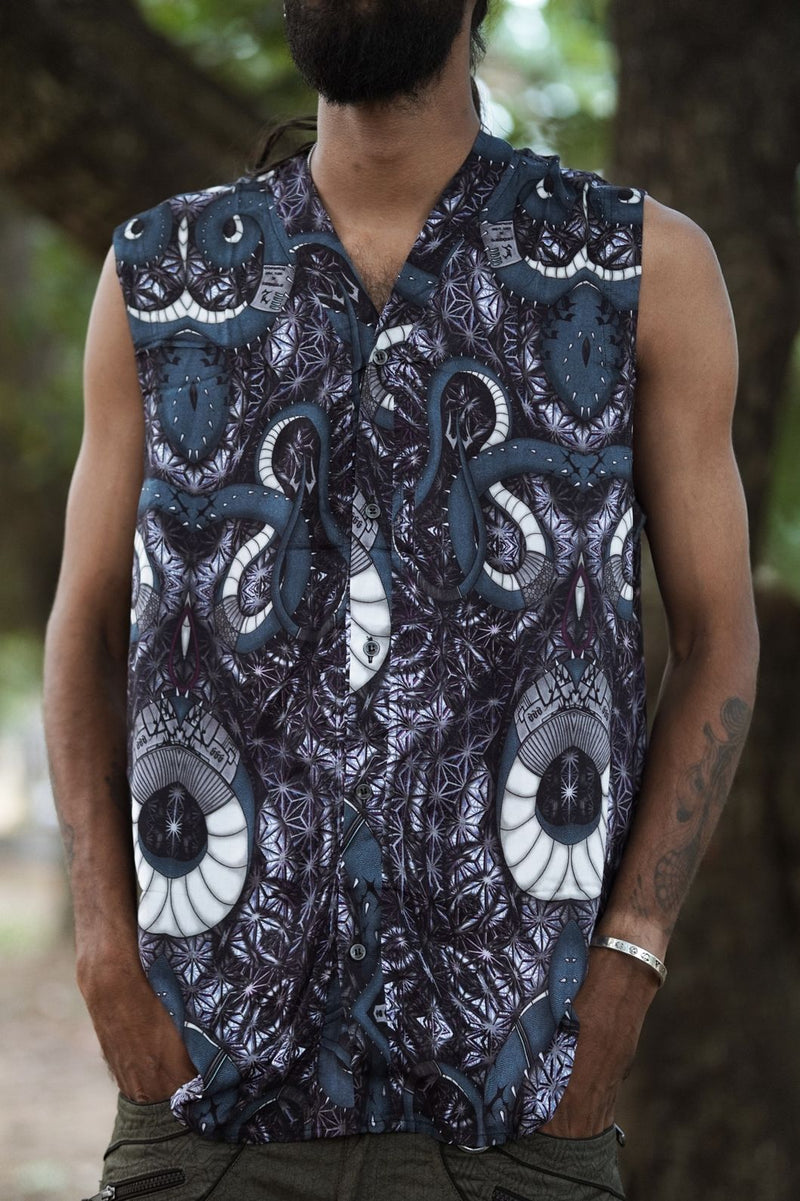 Shen Ron Sleeveless  Bamboo Shirt Button-Down : Psychedelic Art Wear