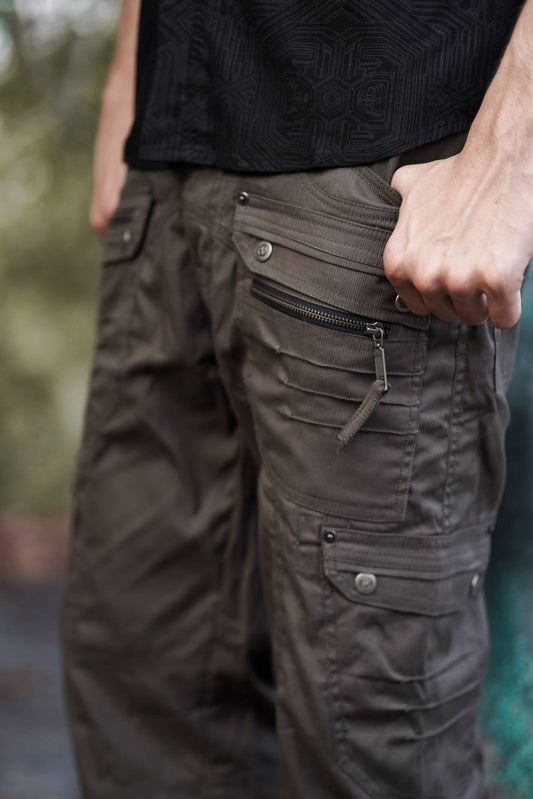 MAYA SHORTS - Men's Cargo Shorts |  Khaki Green Stripes Shorts