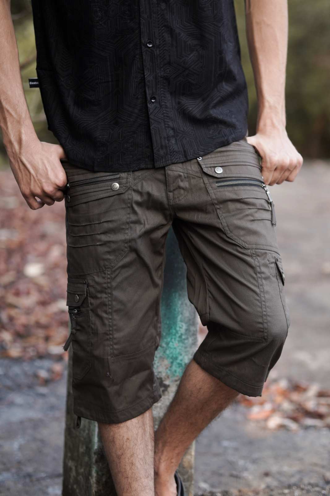 MAYA SHORTS - Men's Cargo Shorts |  Khaki Green Stripes Shorts