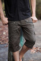 mens 3 4 length cargo shorts khaki front view