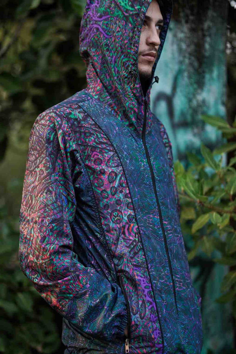 psychedelic windbreaker jacket side hood detail