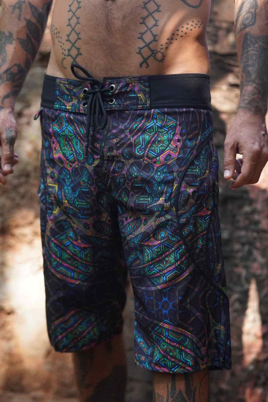 MINDFLARE v2 – Men’s Swim Shorts | Geometric Psychedelic Board Shorts