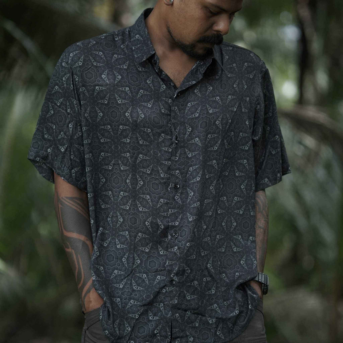 VOID | Bamboo Men's Short Sleeve Shirts | Psytrance Party Button-Up Shirt