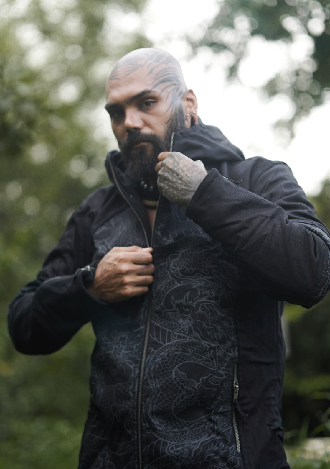 heavy cotton festival jacket men black hoodie front vanta dragon design