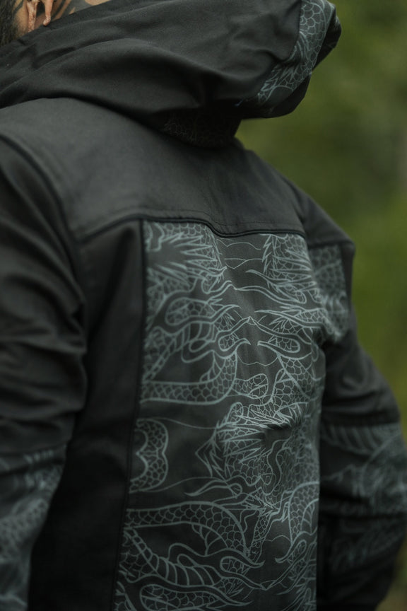 black festival hoodie jacket back vanta dragon artwork