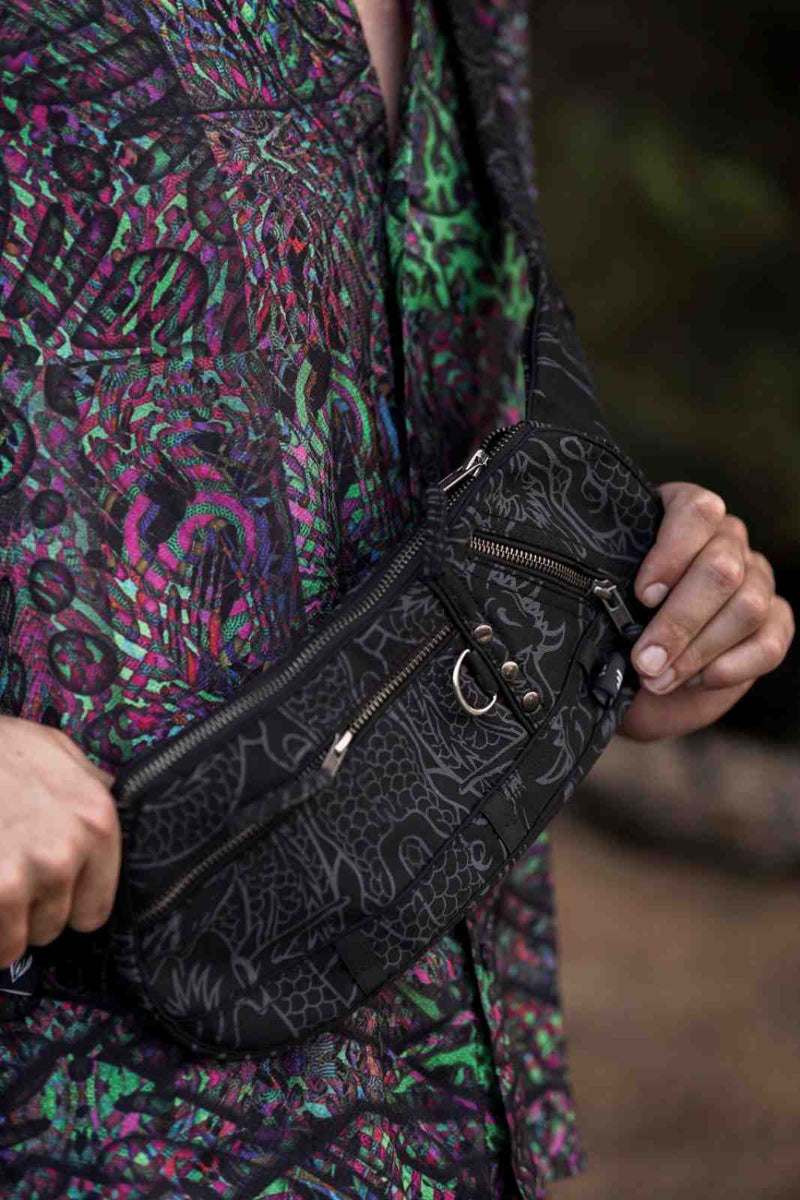 vanta dragon rave crossbody bag black canvas dragon print