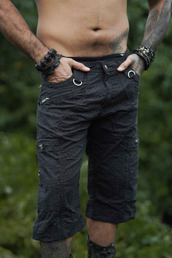 Pythagoras Abstract black 3/4 cargo shorts front view
