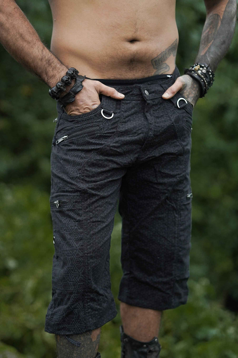 Pythagoras Abstract black 3/4 cargo shorts front view