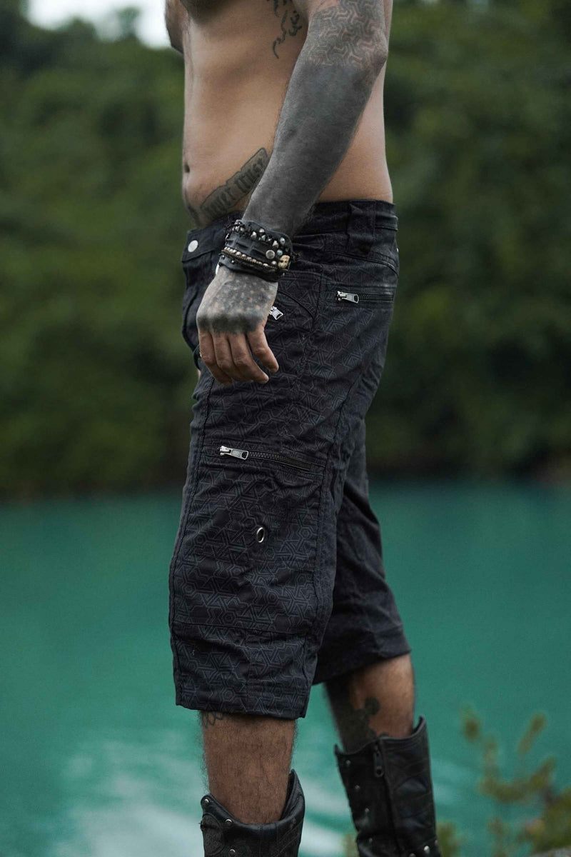Side view of Pythagoras Abstract black men's cargo shorts