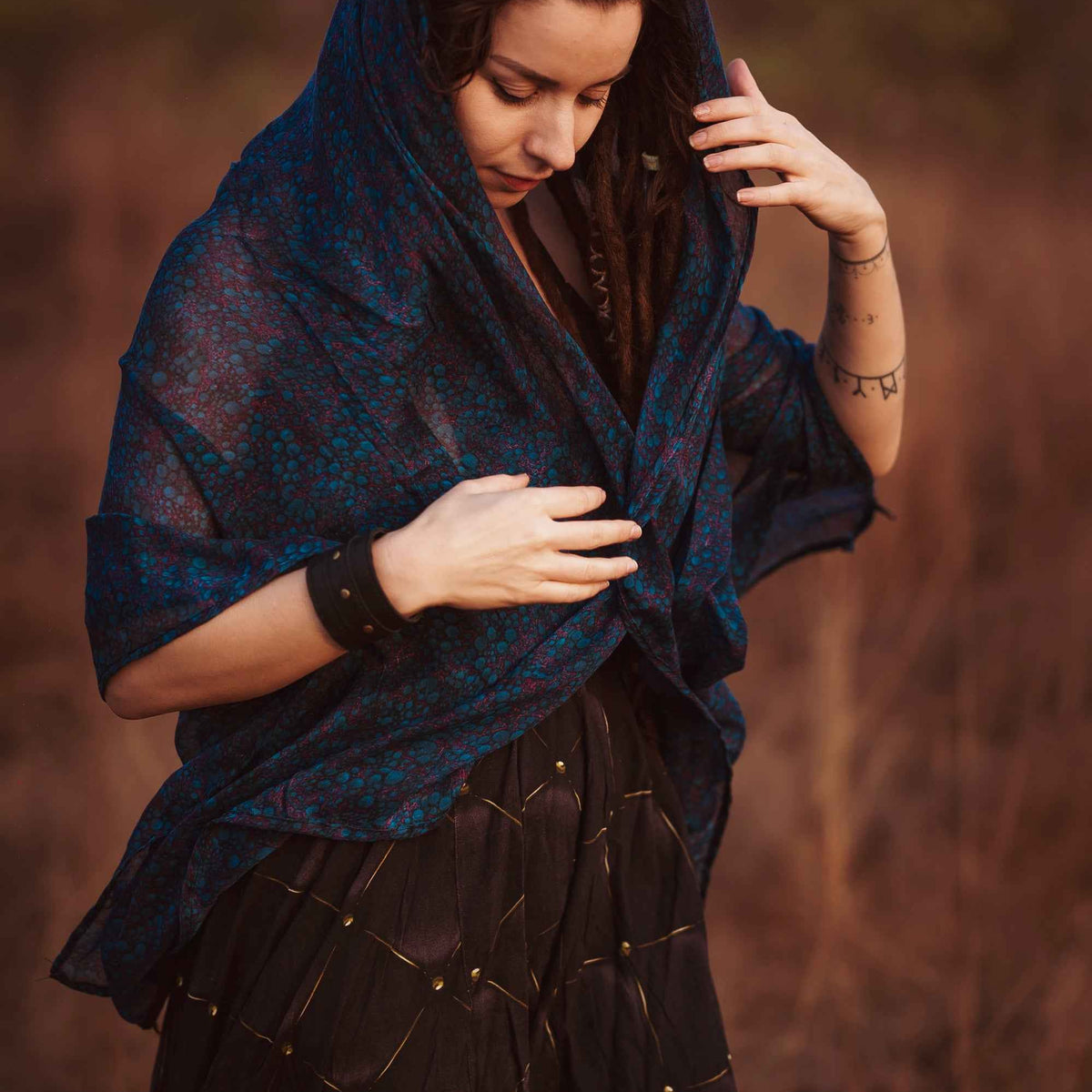 Soft bamboo scarf with Blue Occult geometric digital print