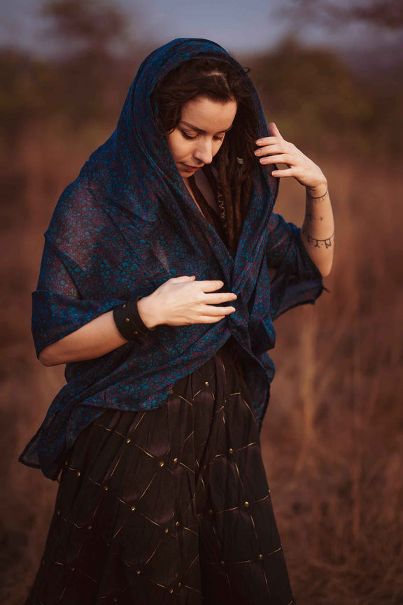 Soft bamboo scarf with Blue Occult geometric digital print