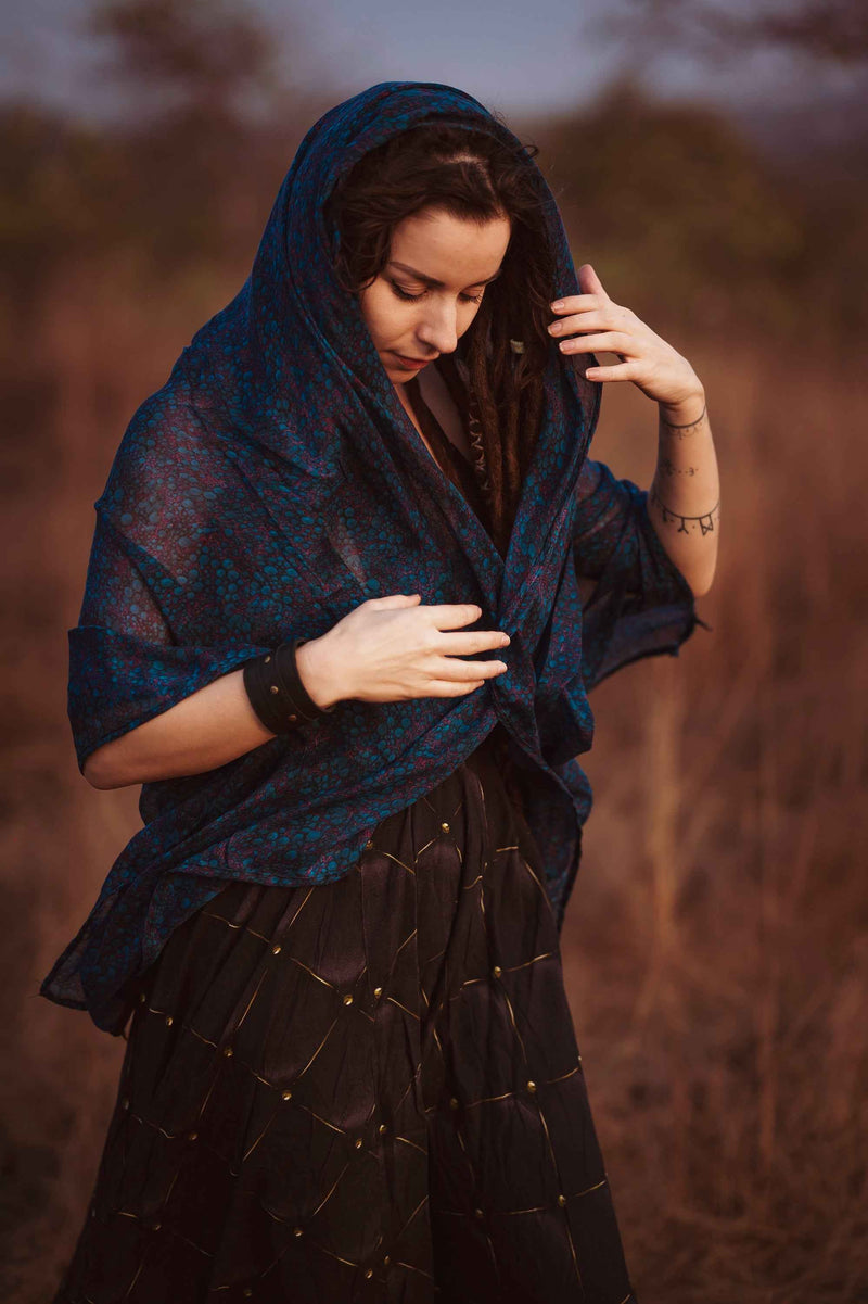 Soft bamboo scarf with Blue Occult geometric digital print