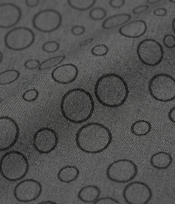 Close Fabric Details of Bubble Trouble grey men's viscose shirt with lightweight geometric circle pattern