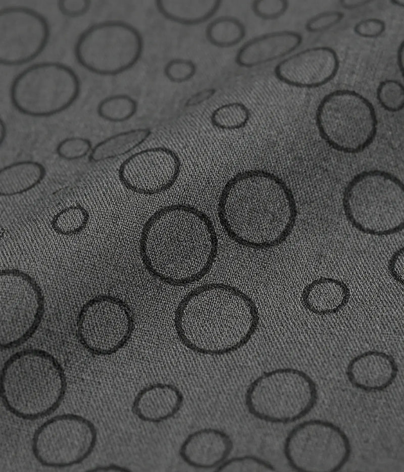 Close Fabric Details of Bubble Trouble grey men's viscose shirt with lightweight geometric circle pattern