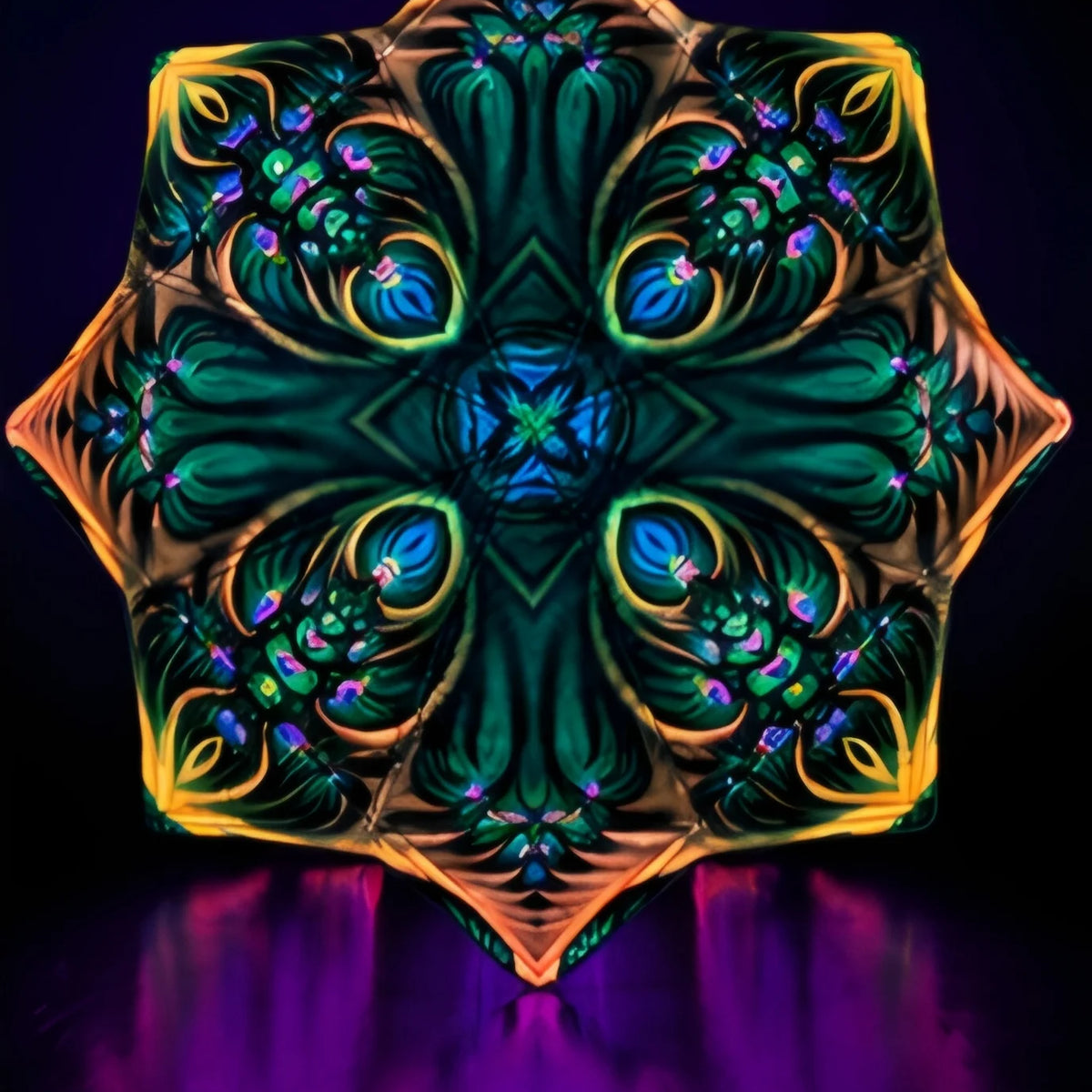 Emerald Bloom UV reactive DAPOSTAR spinning cloth featuring emerald green psychedelic floral artwork