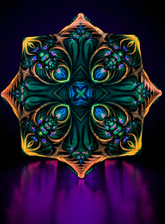 Emerald Bloom UV reactive DAPOSTAR spinning cloth featuring emerald green psychedelic floral artwork