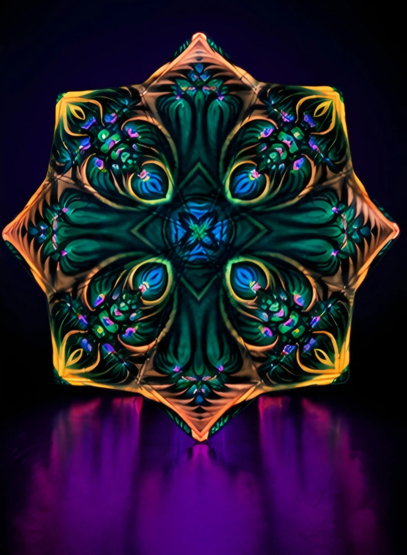 Emerald Bloom UV reactive DAPOSTAR spinning cloth featuring emerald green psychedelic floral artwork