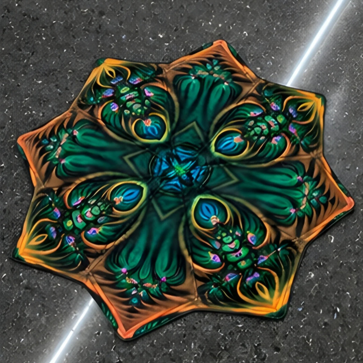 Emerald Bloom psychedelic DAPOSTAR spinning cloth with vibrant green UV reactive floral mandala print