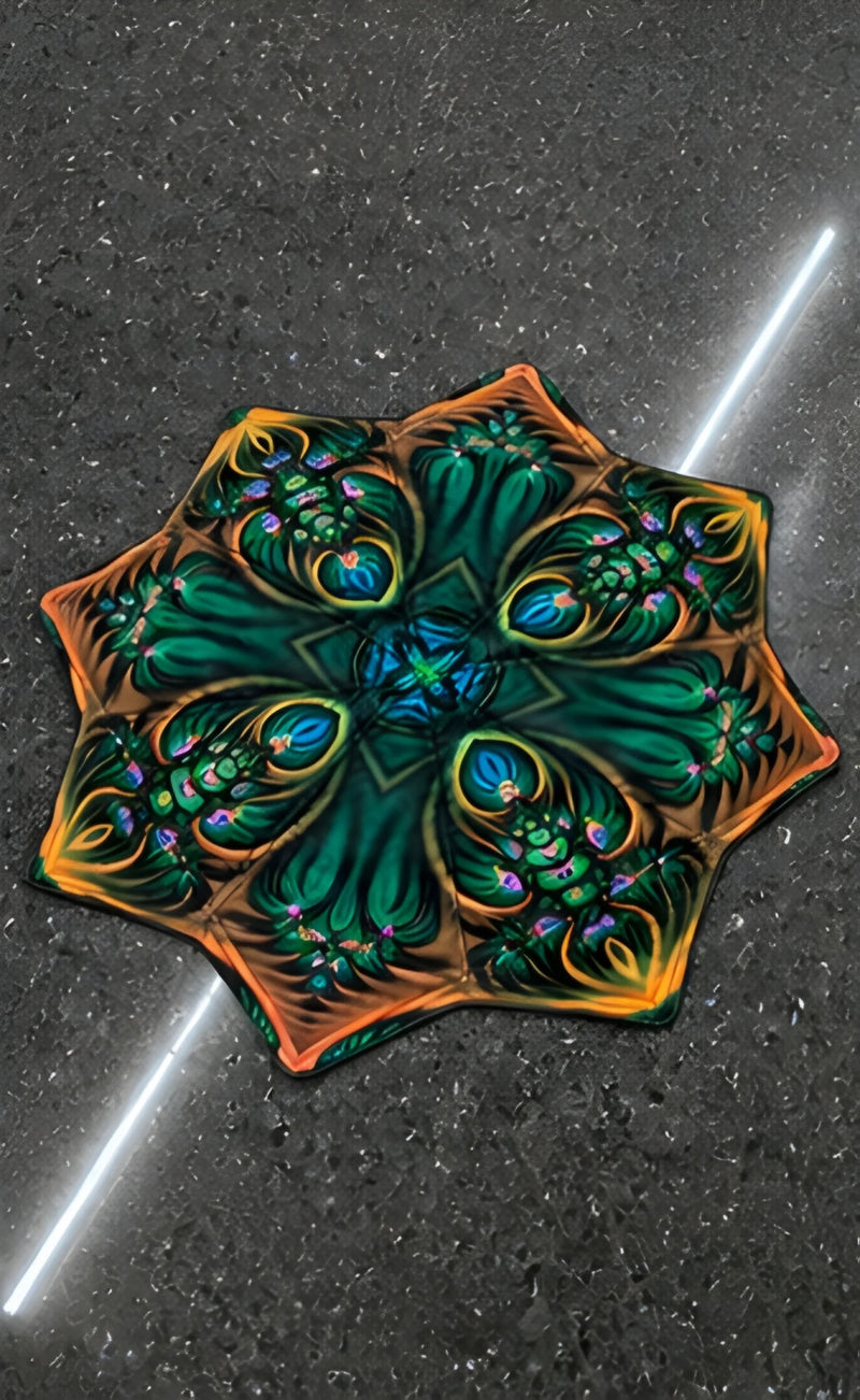 Emerald Bloom psychedelic DAPOSTAR spinning cloth with vibrant green UV reactive floral mandala print