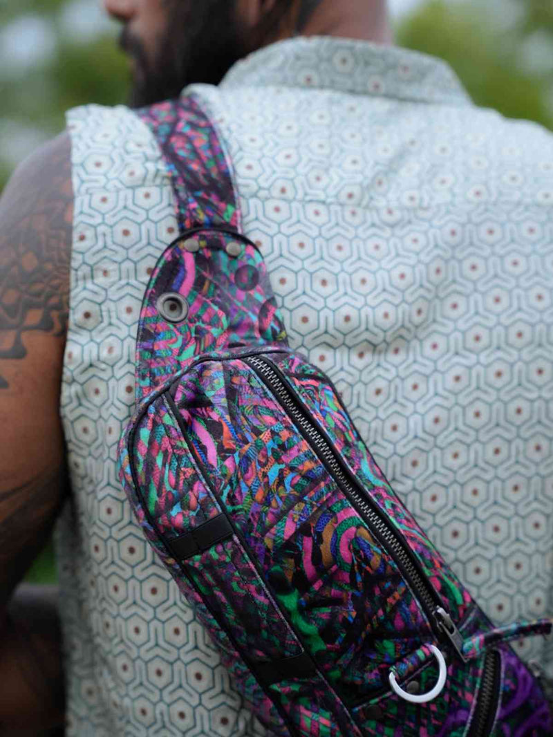 FluxFunk psychedelic crossbody sling bag with secure zip compartments