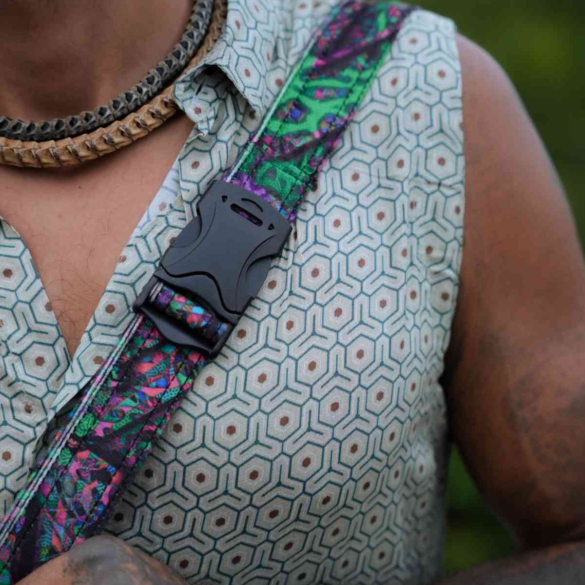 FluxFunk psychedelic sling bag strap with plastic buckle